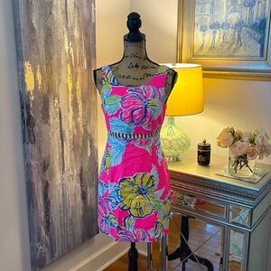 LILLY PULITZER Iggy cut out pink blue yellow gold floral sexy dress sundress S 4